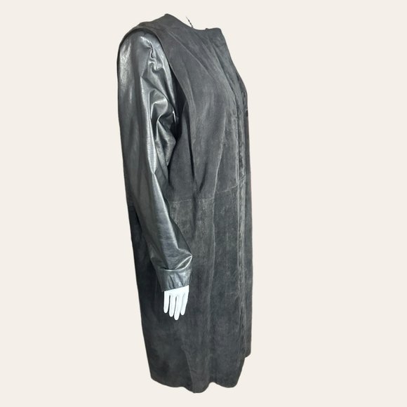 VINTAGE 80s' LOUIS-GUY GIROUX SUEDE/LEATHER/ASTRAKHAN FUR VEST & COAT (SZ 12) - Picture 4 of 16